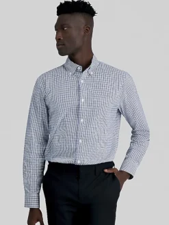 Patterned Dress Shirts|Designer Dress Shirts-Haggar Premium Comfort Classic Fit Plaid Dress Shirt Blue Stripe