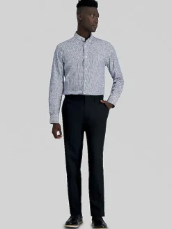 Patterned Dress Shirts|Designer Dress Shirts-Haggar Premium Comfort Classic Fit Plaid Dress Shirt Blue Stripe