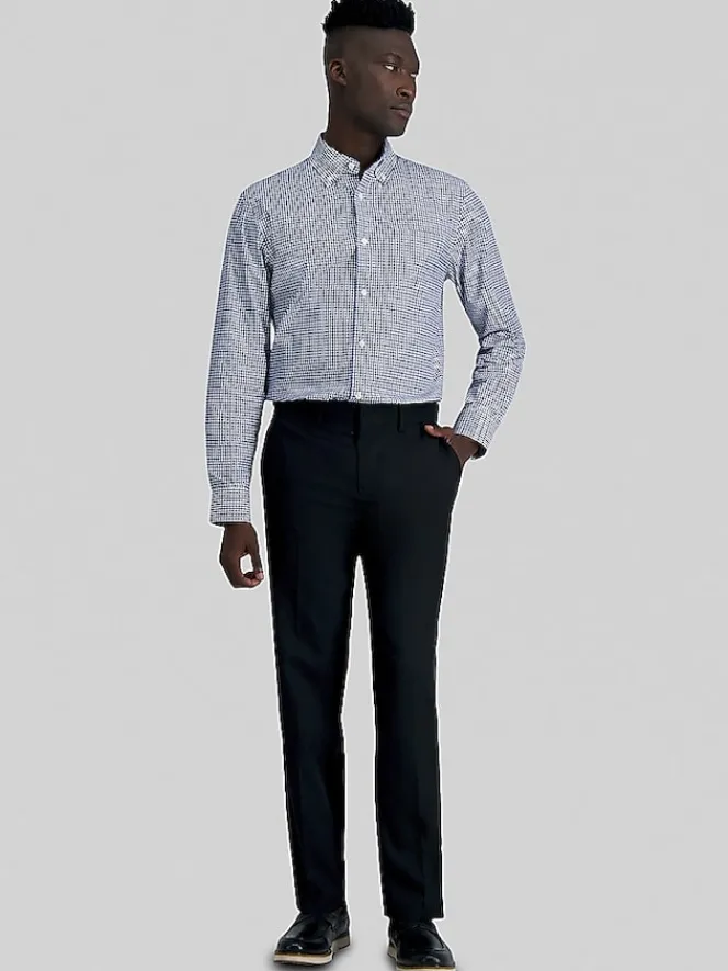 Patterned Dress Shirts|Designer Dress Shirts-Haggar Premium Comfort Classic Fit Plaid Dress Shirt Blue Stripe