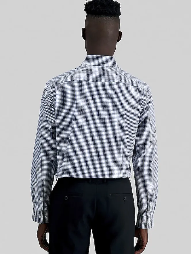 Patterned Dress Shirts|Designer Dress Shirts-Haggar Premium Comfort Classic Fit Plaid Dress Shirt Blue Stripe