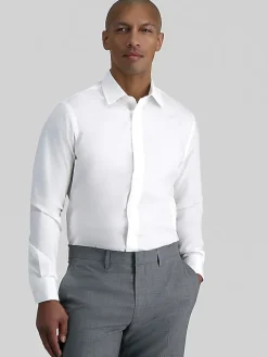 Solid Dress Shirts|Designer Dress Shirts-Haggar Premium Comfort Slim Fit Solid Color Dress Shirt Black Solid