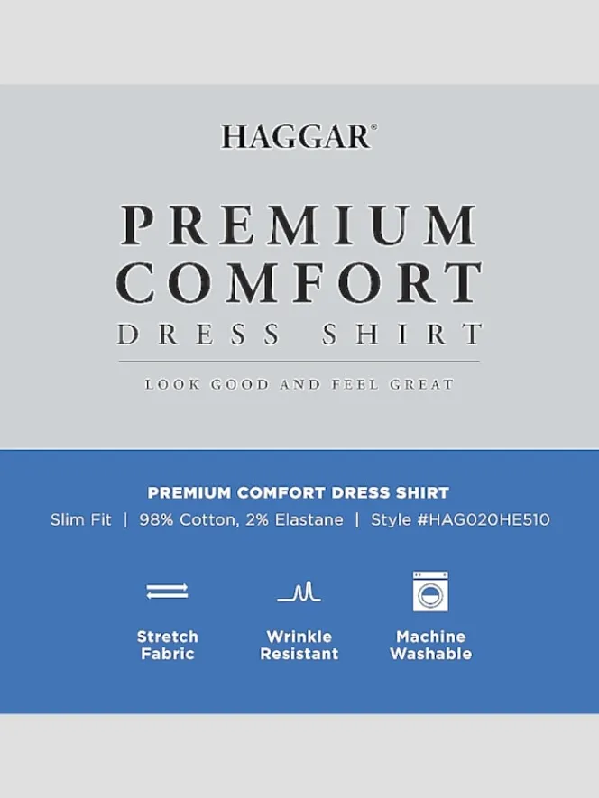 Solid Dress Shirts|Designer Dress Shirts-Haggar Premium Comfort Slim Fit Solid Color Dress Shirt Black Solid