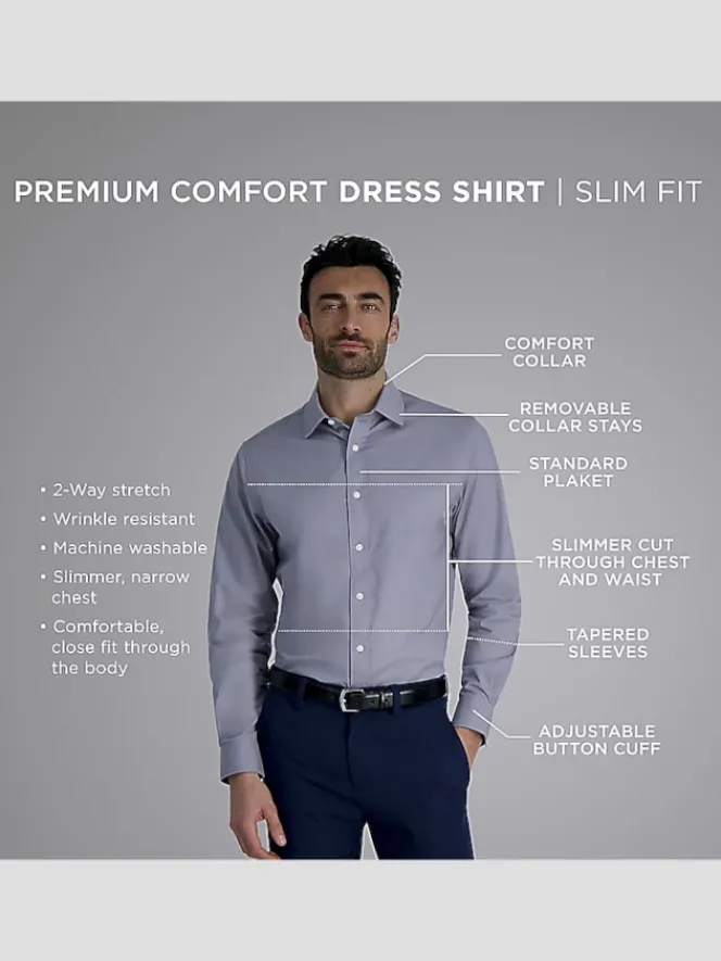Solid Dress Shirts|Designer Dress Shirts-Haggar Premium Comfort Slim Fit Solid Color Dress Shirt Black Solid