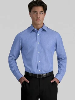 Patterned Dress Shirts|Designer Dress Shirts-Haggar Premium Comfort Slim Fit Dobby Dress Shirt Blue