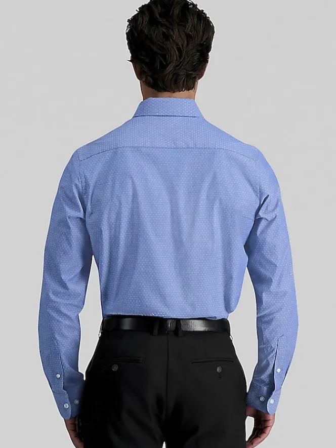 Patterned Dress Shirts|Designer Dress Shirts-Haggar Premium Comfort Slim Fit Dobby Dress Shirt Blue