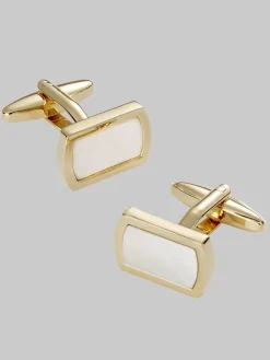 Tie Bars & Cufflinks-Pronto Uomo Rectangle Mother-of-Pearl Cufflinks Gold