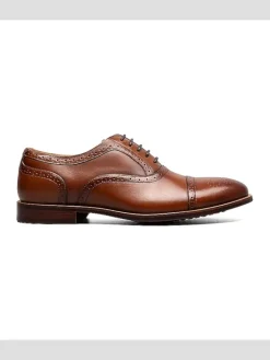 Oxfords|Dress & Formal Shoes-Florsheim Remi Leather Medallion Cap Toe Oxfords Cognac