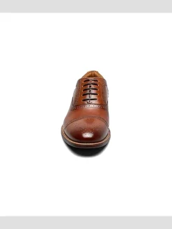 Oxfords|Dress & Formal Shoes-Florsheim Remi Leather Medallion Cap Toe Oxfords Cognac