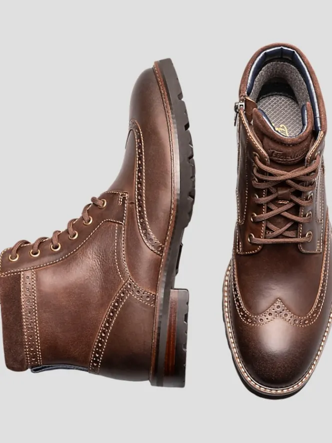 Boots-Florsheim Renegade Leather Wingtip Boots Tan