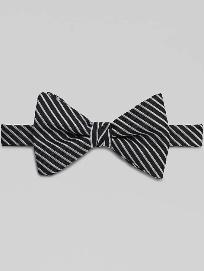 Bow Ties-Egara Ribbed Stripe Pre-Tied Bow Tie Black/White