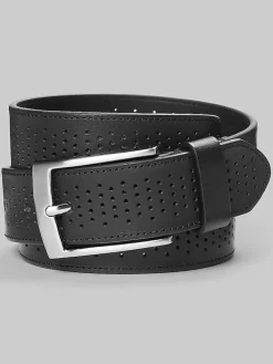 Belts-Joseph Abboud Rolled Edge Perforated Belt Black