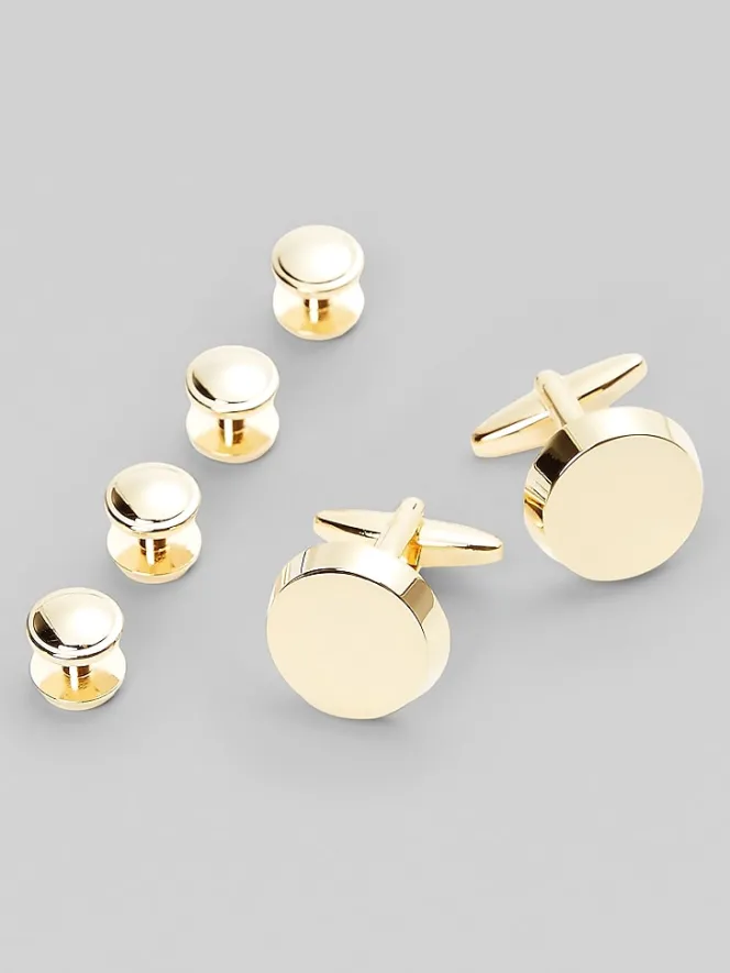 Tie Bars & Cufflinks-Pronto Uomo Round Cufflink and Stud Set Gold