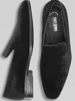 Loafers & Slip-ons|Dress & Formal Shoes-Stacy Adams Savian Plain Toe Velour Formal Loafers Black