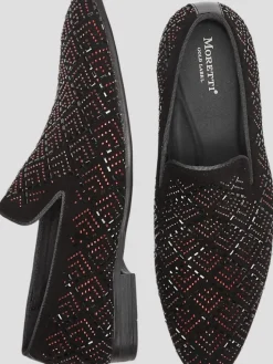 Loafers & Slip-ons|Dress & Formal Shoes-Moretti Shepard Velvet Beaded Smoking Shoes Navy