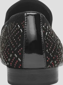 Loafers & Slip-ons|Dress & Formal Shoes-Moretti Shepard Velvet Beaded Smoking Shoes Navy