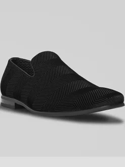 Loafers & Slip-ons|Dress & Formal Shoes-Moretti Silas Velvet Chevron Smoking Shoes Black