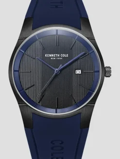 Watches-Kenneth Cole Silicone Strap Watch Blue