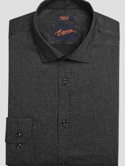 Dress Shirts|Patterned Dress Shirts-Egara Skinny Fit Dot Dress Shirt Formal Black
