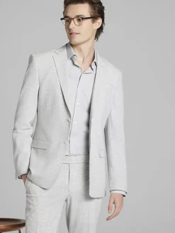 3-piece Suits|Suit Separates-Egara Skinny Fit Gingham Seersucker Suit Jacket Grey/White