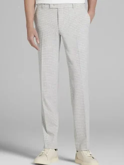 Big & Tall Pants|Big & Tall Suits-Egara Skinny Fit Gingham Seersucker Suit Pants Grey/White