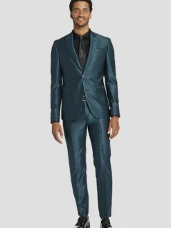3-piece Suits|Suit Separates-Egara Skinny Fit Peak Lapel Shiny Suit Jacket Black