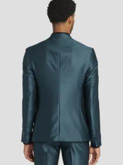 3-piece Suits|Suit Separates-Egara Skinny Fit Peak Lapel Shiny Suit Jacket Black