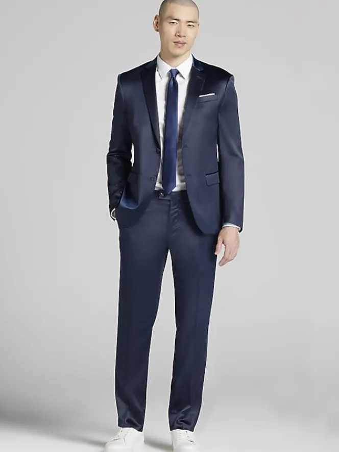 3-piece Suits|Suit Separates-Egara Skinny Fit Shiny Suit Jacket Navy Shiny