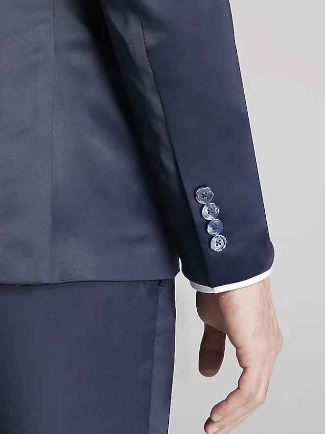 3-piece Suits|Suit Separates-Egara Skinny Fit Shiny Suit Jacket Navy Shiny