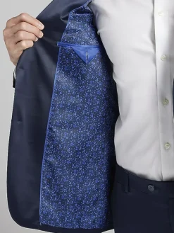 3-piece Suits|Suit Separates-Egara Skinny Fit Shiny Suit Jacket Navy Shiny