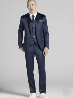 3-piece Suits|Suit Separates-Egara Skinny Fit Shiny Suit Jacket Navy Shiny