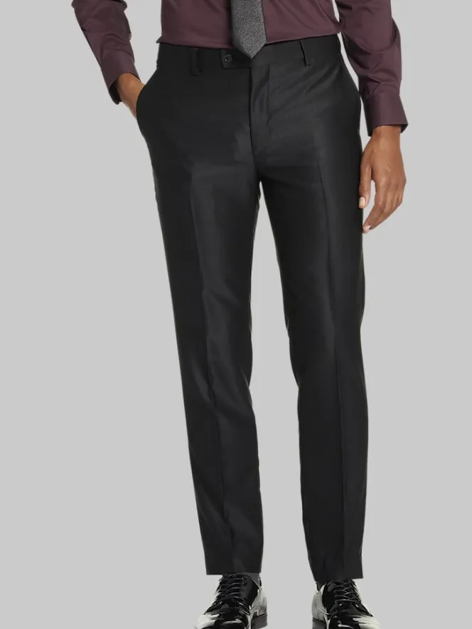 Dress Pants|3-piece Suits-Egara Skinny Fit Shiny Suit Pants Black