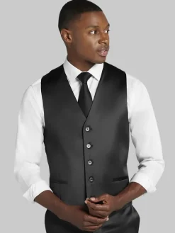 3-piece Suits|Suit Separates-Egara Skinny Fit Shiny Suit Vest Black Shiny