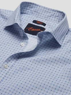 Patterned Dress Shirts|Dress Shirts-Egara Skinny Fit Spread Collar Medallion Dress Shirt Blue