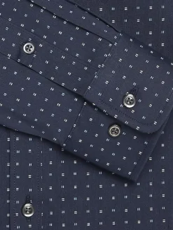 Dress Shirts|Patterned Dress Shirts-Egara Skinny Fit Square Dress Shirt Navy