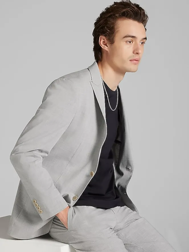 3-piece Suits|Suit Separates-Egara Skinny Fit Suit Jacket Pearl Grey