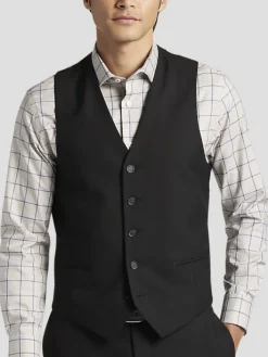 3-piece Suits|Vests-Egara Skinny Fit Suit Vest Black Solid