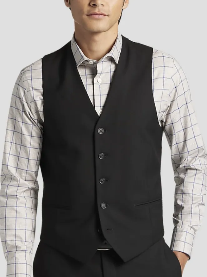 3-piece Suits|Vests-Egara Skinny Fit Suit Vest Black Solid