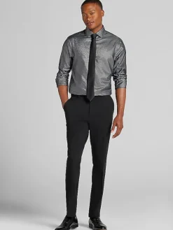 Solid Dress Shirts|Dress Shirts-Egara Skinny Fit Twill Dress Shirt Black