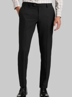 Big & Tall Pants|Dress Pants-Egara Skinny Fit 2-Way Stretch Suit Pants Black Solid