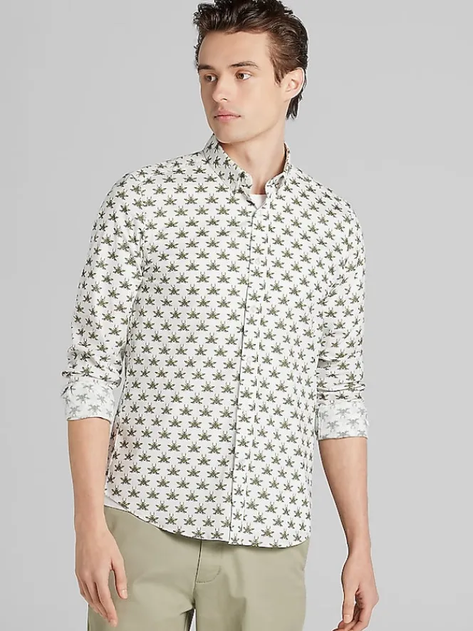 Button Up Shirts|Long Sleeve Button Up Shirts-Paisley &Amp; Gray Slim Fit Bee Button Up Shirt White