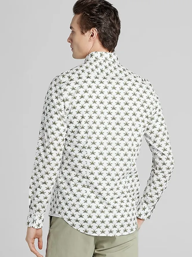 Button Up Shirts|Long Sleeve Button Up Shirts-Paisley &Amp; Gray Slim Fit Bee Button Up Shirt White