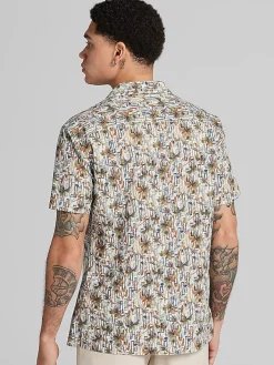 Button Up Shirts-Paisley &Amp; Gray Slim Fit Camp Shirt Brown And Olive