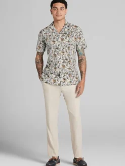 Button Up Shirts-Paisley &Amp; Gray Slim Fit Camp Shirt Brown And Olive