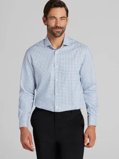 Patterned Dress Shirts|Dress Shirts-Pronto Uomo Slim Fit Check Dress Shirt Blue