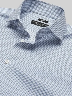 Patterned Dress Shirts|Dress Shirts-Pronto Uomo Slim Fit Check Dress Shirt Blue