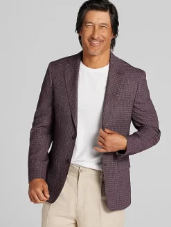 Sport Coats|Sport Coats-Calvin Klein Slim Fit Check Sport Coat Wine Check