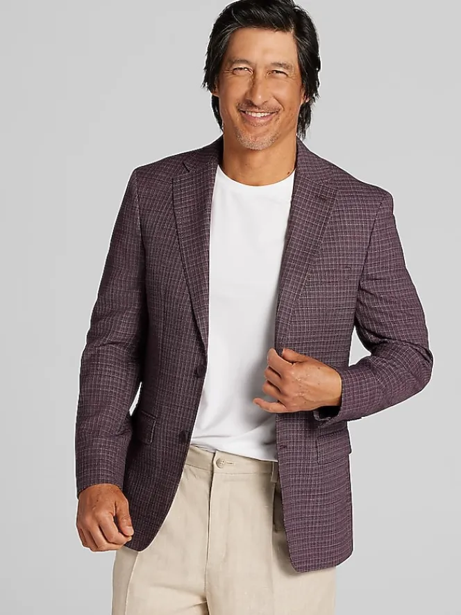 Sport Coats|Sport Coats-Calvin Klein Slim Fit Check Sport Coat Wine Check