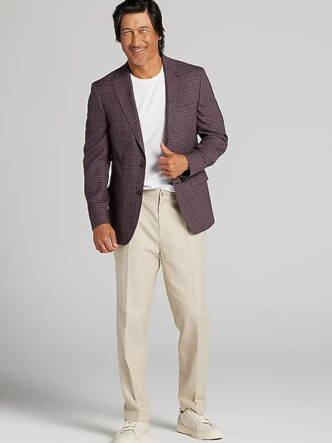 Sport Coats|Sport Coats-Calvin Klein Slim Fit Check Sport Coat Wine Check
