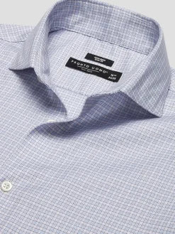 Dress Shirts|Patterned Dress Shirts-Pronto Uomo Slim Fit Check Spread Collar Dress Shirt Blue/Red