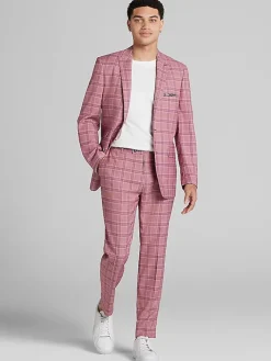 3-piece Suits|Suit Separates-Paisley &Amp; Gray Slim Fit Check Suit Jacket Pink Blue Check